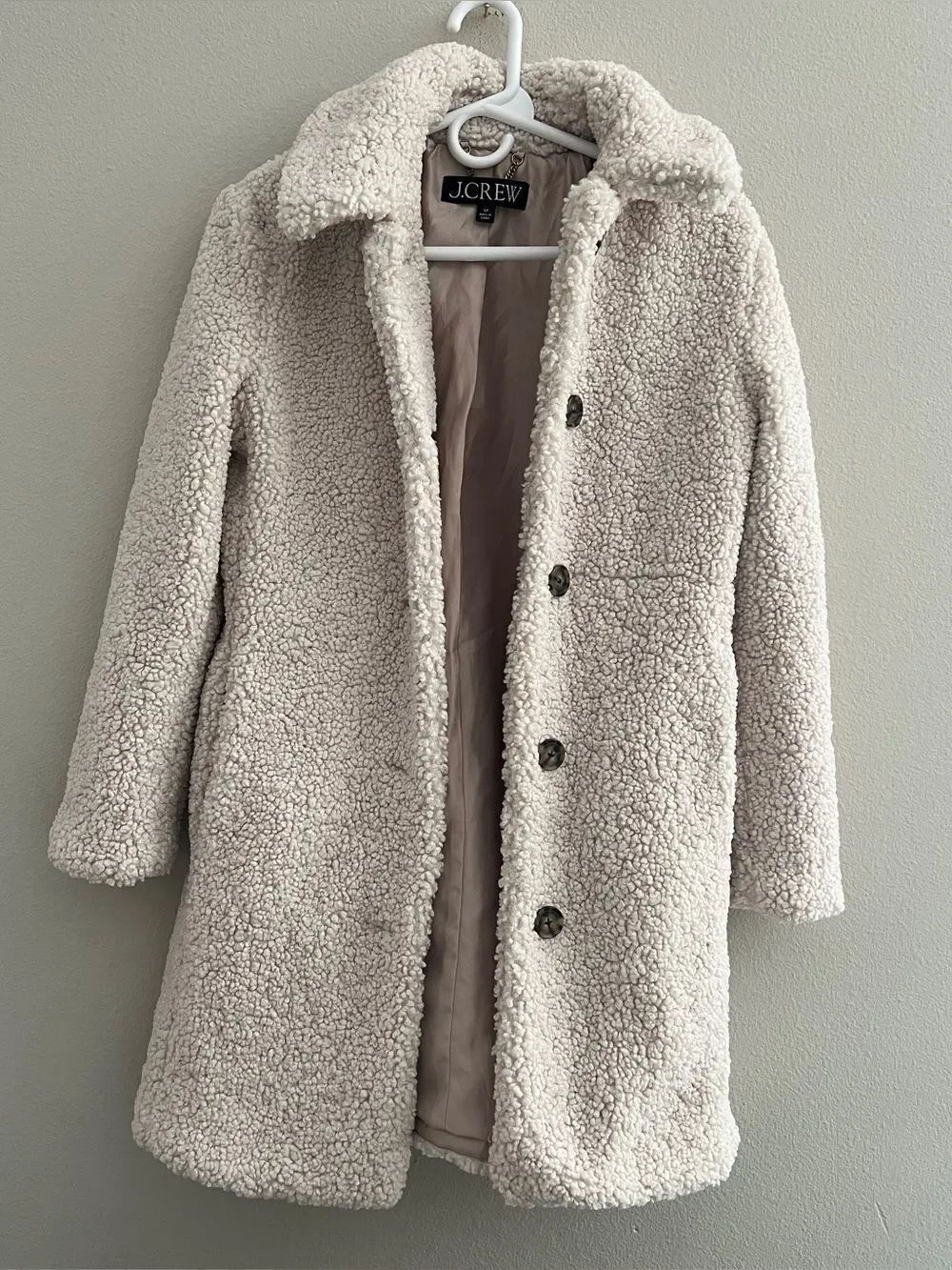 J.Crew Teddy Sherpa Lady Coat in Cream Cozy Furry Jacket S Petite